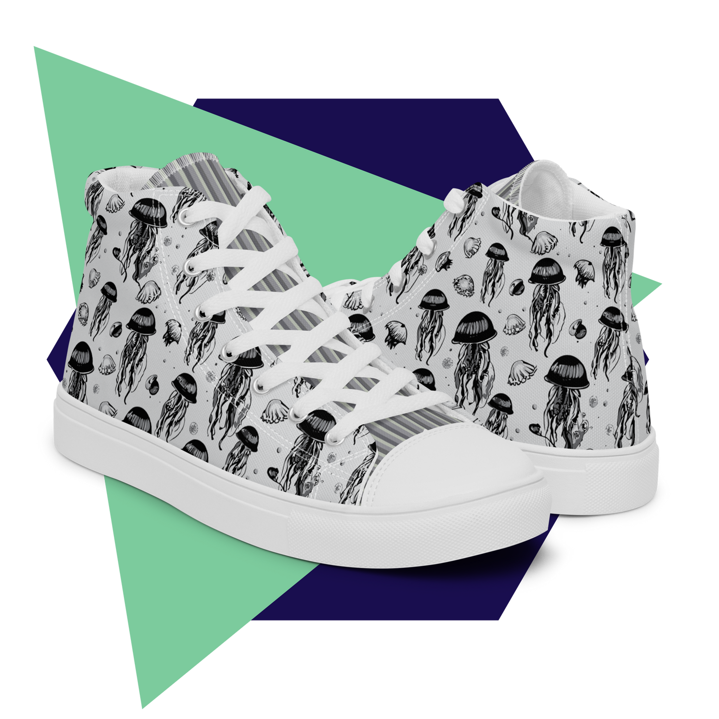 Black and White Jellyfish | Women’s High Top Canvas Shoes