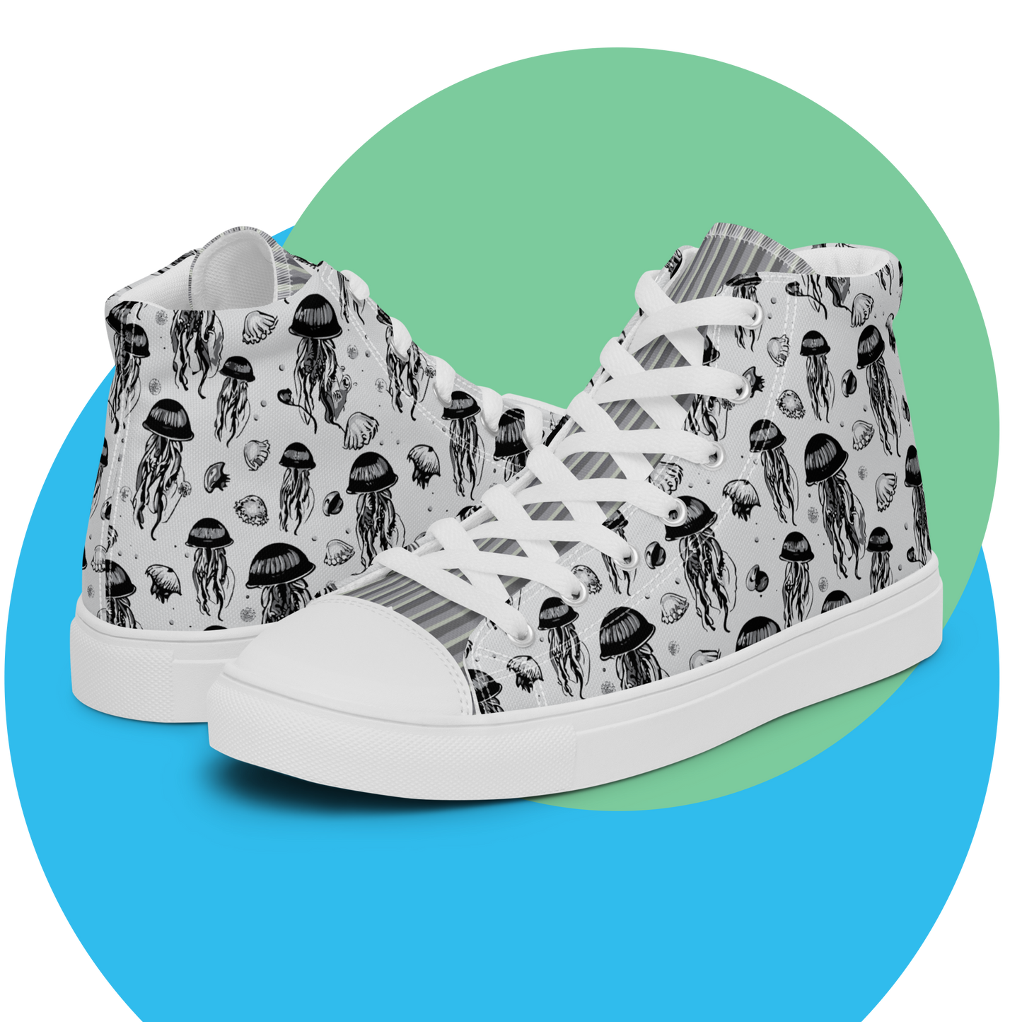 Black and White Jellyfish | Men's High Top Canvas Shoes