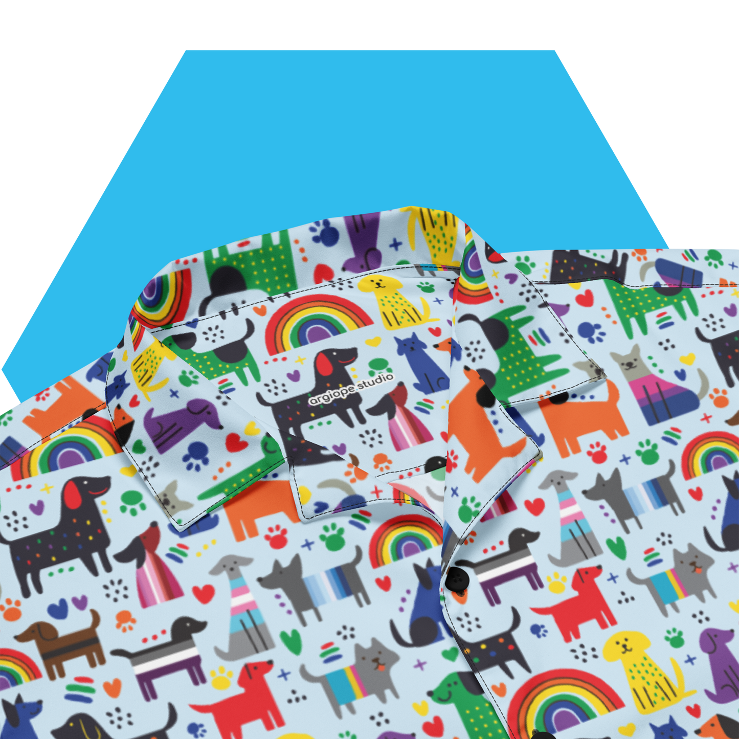 Pride Dog Cartoons | Unisex button shirt | *Inclusive, Pansexual, Bisexual, Gay, Lesbian, Asexual, Trans Flags dogs