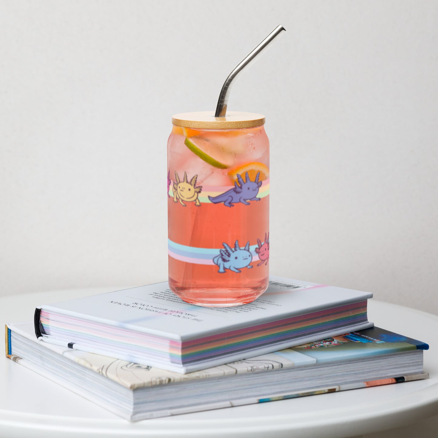 Rainbow-Lined Axolotl | Can-shaped glass