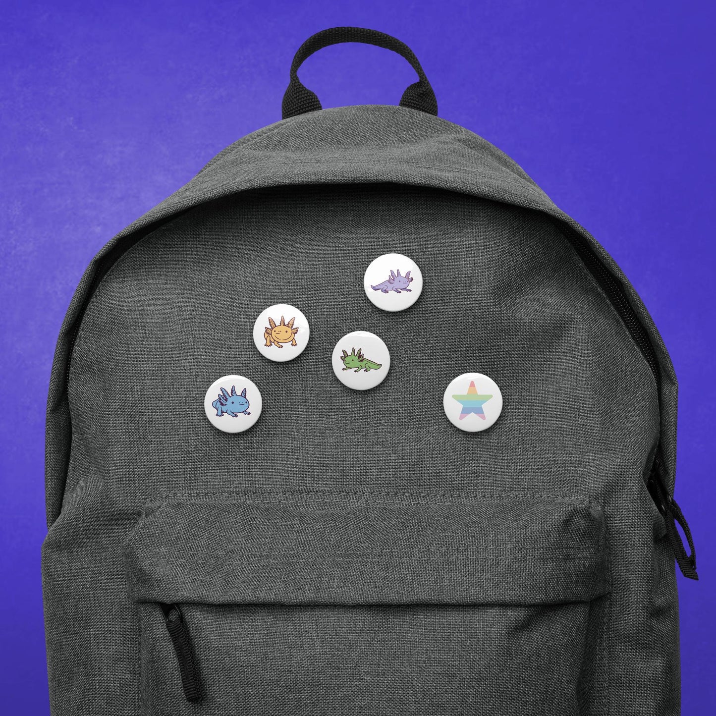 Rainbow-Lined Axolotl | Set of pin buttons
