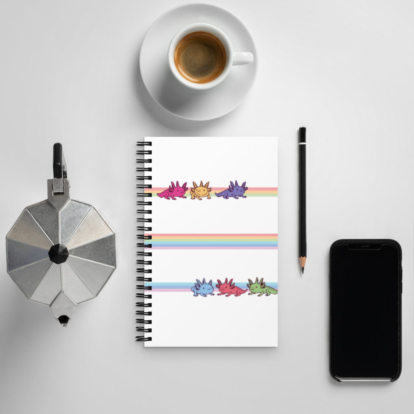 Rainbow-Lined Axolotl | Spiral Bound Notebook