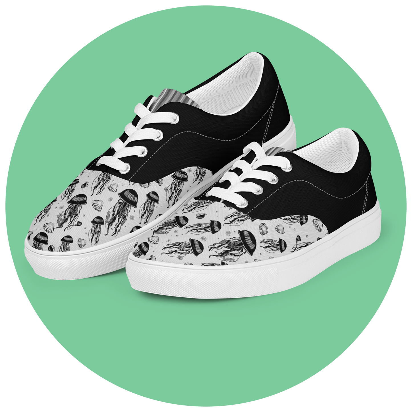 Women's Black and White Jellyfish Canvas Lace-up Shoes