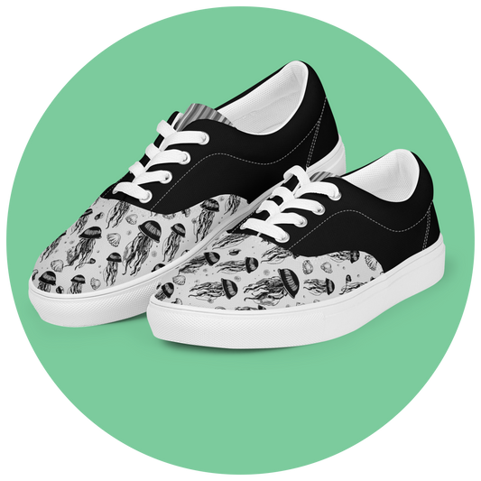 Women's Black and White Jellyfish Canvas Lace-up Shoes