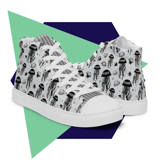 Black and White Jellyfish | Women’s High Top Canvas Shoes