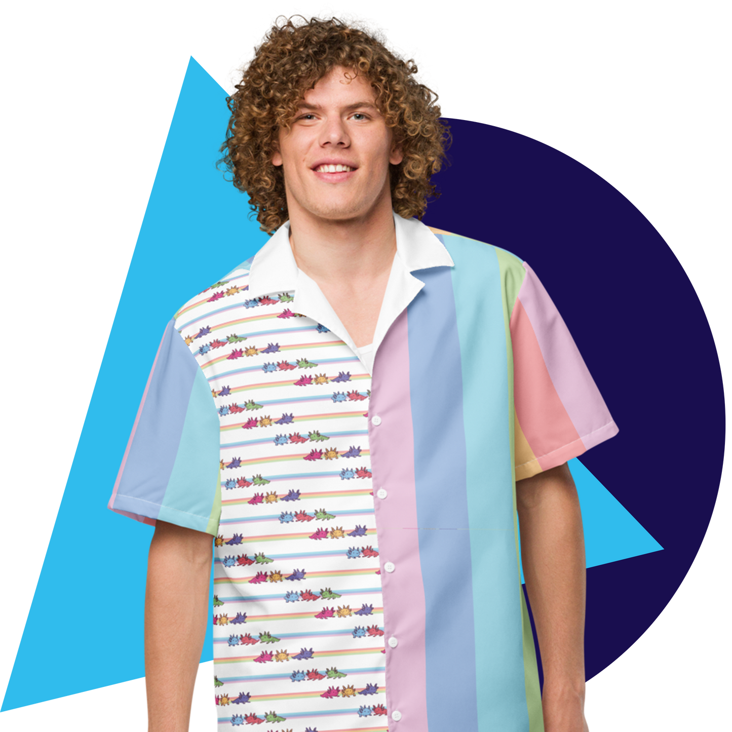 Rainbow-Lined Axolotl | Unisex Button-Down Short Sleeve Shirt