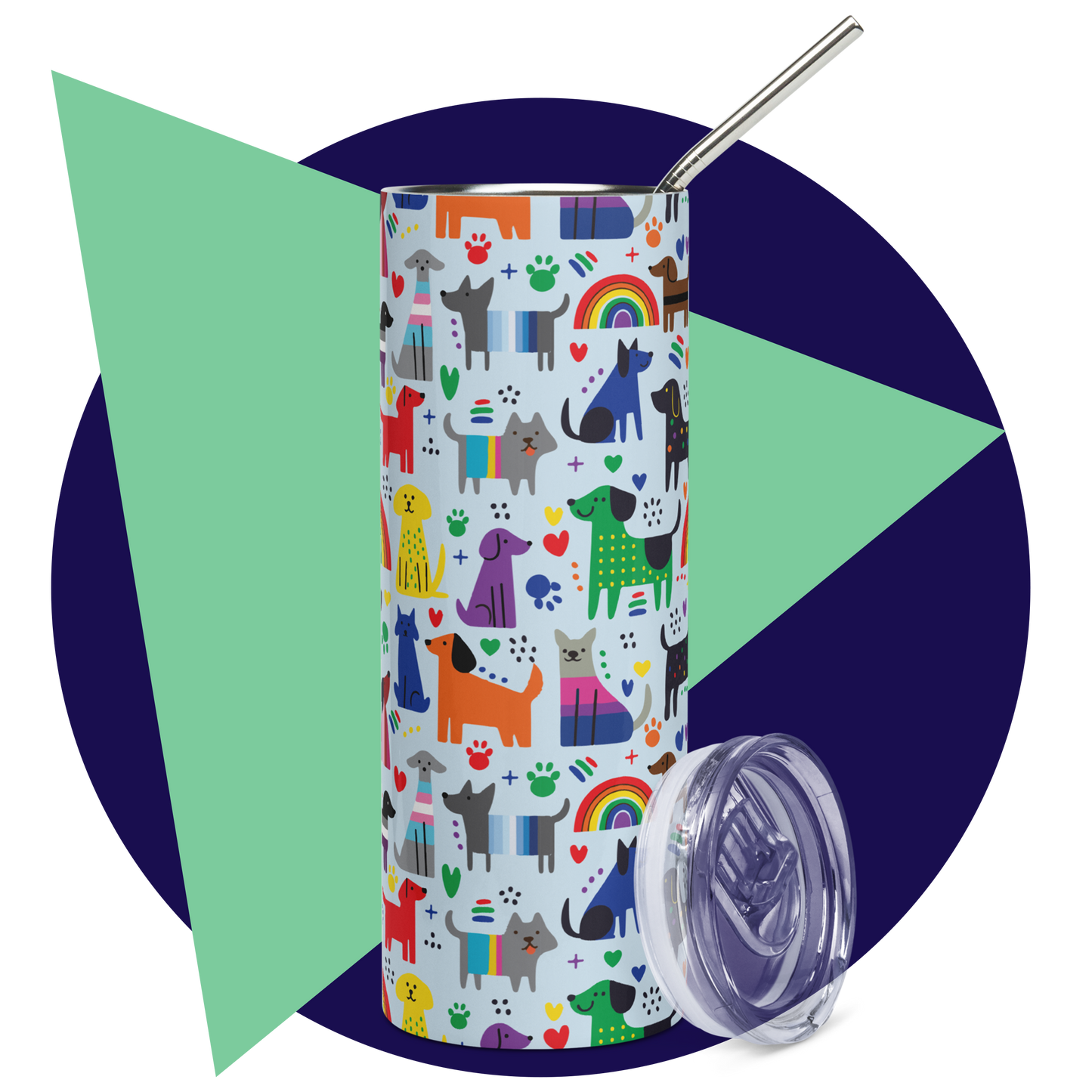 Pride Dog Cartoons | Stainless Steel Tumbler | *Inclusive, Pansexual, Bisexual, Gay, Lesbian, Asexual, Trans Flags dogs